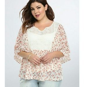 Torrid Floral Lace Inset Chiffon Blouse
